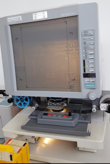The microfilm machine at Michigan City Public Library